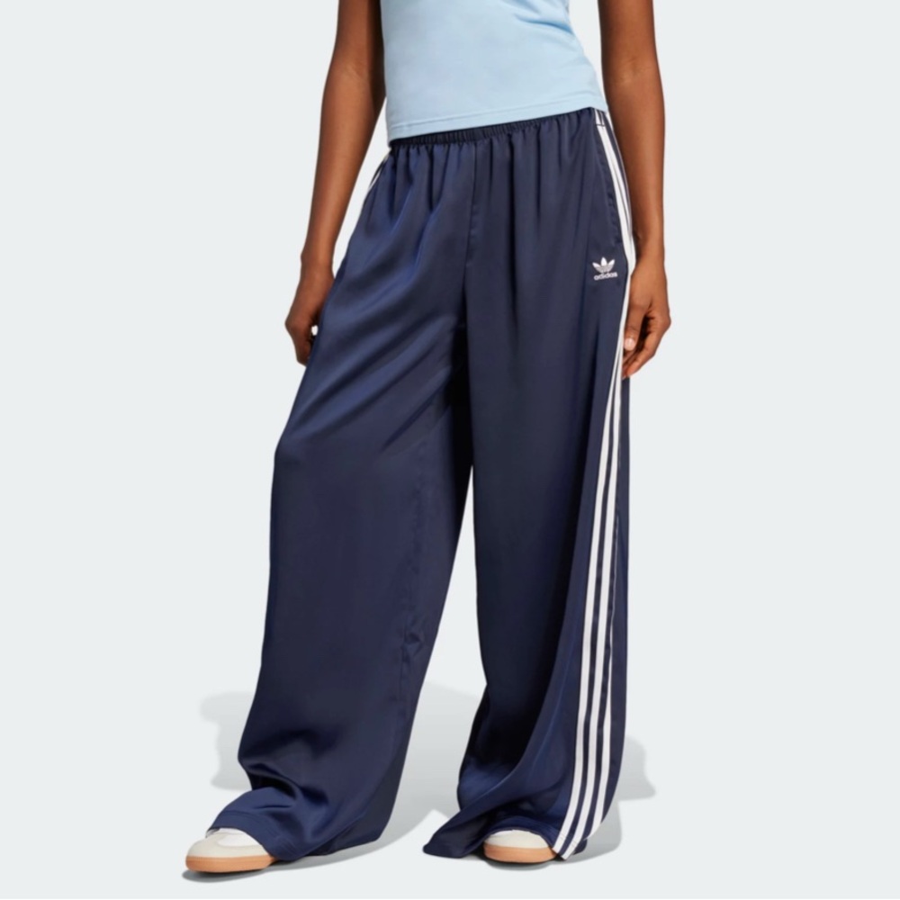 Adidas Dark Blue Wide-Leg Pants with White Stripes